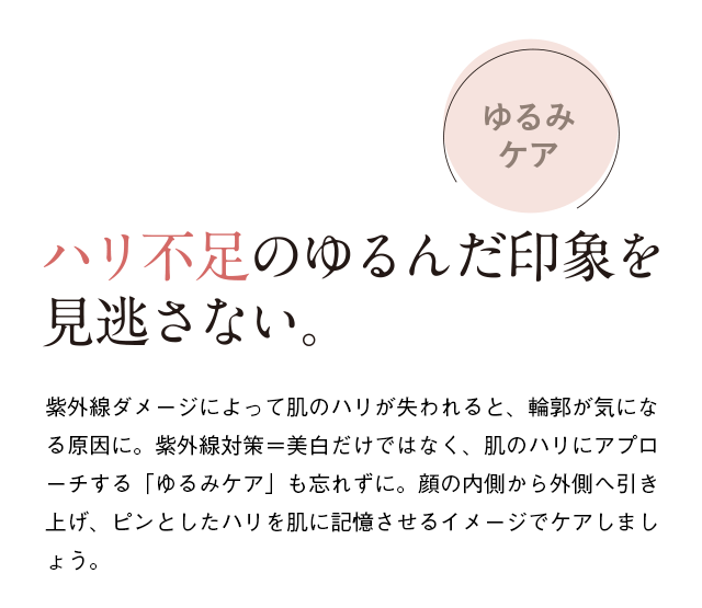 ゆるみケア　ハリ不足のゆるんだ印象を見逃さない。