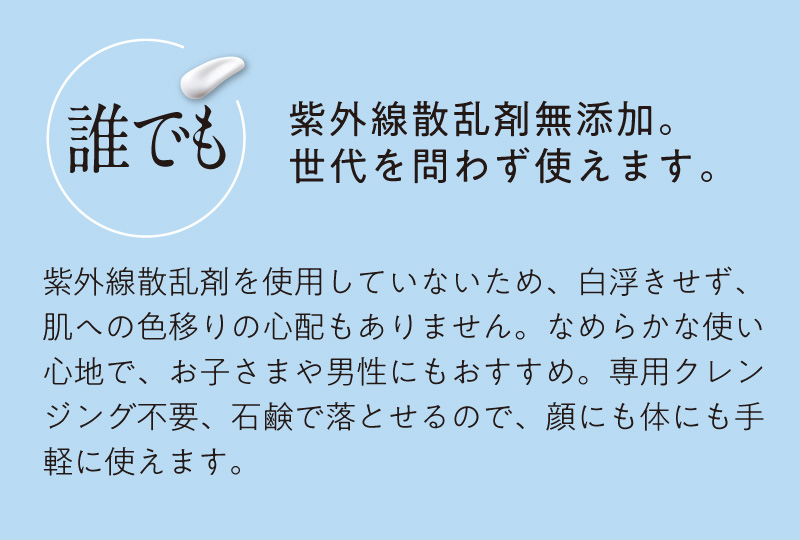【誰でも】紫外線散乱材無添加。世代を問わず使えます。