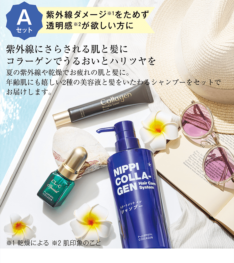 紫外線にさらされる肌と髪にコラーゲンでうるおいとハリツヤを