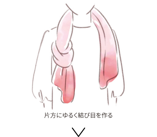 片方にゆるく結び目を作る