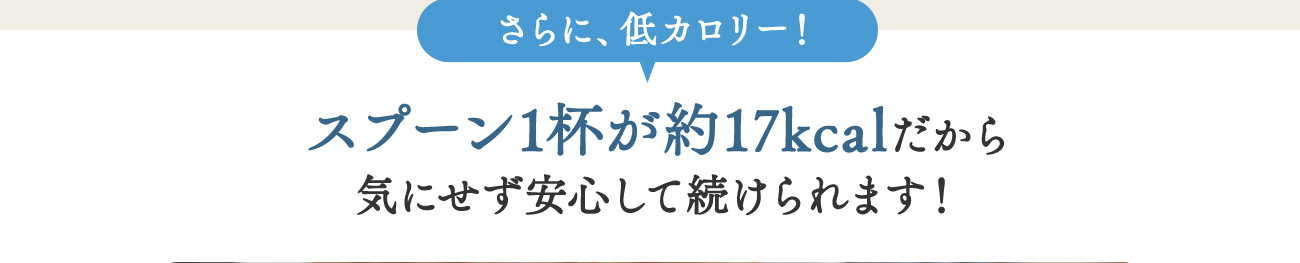 スプーン1杯が約17kcalだから 気にせず安心して続けられます！