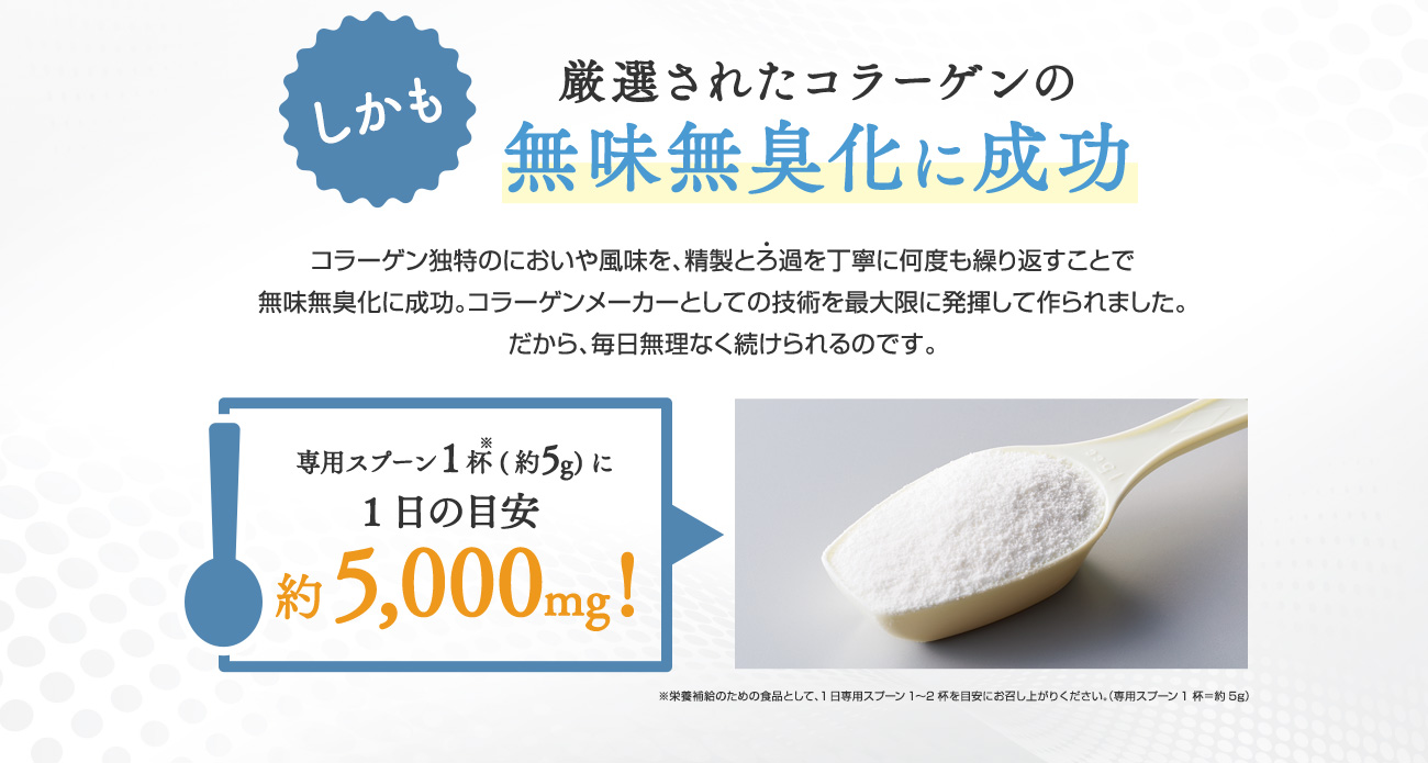 厳選されたコラーゲンの無味無臭化に成功