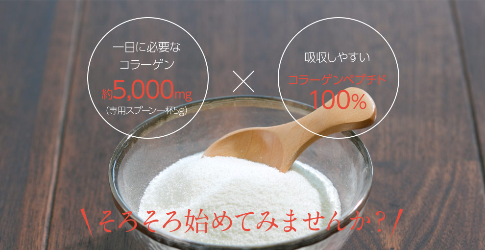 一日に必要な コラーゲン 約5,000mg （専用スプーン一杯5g） 