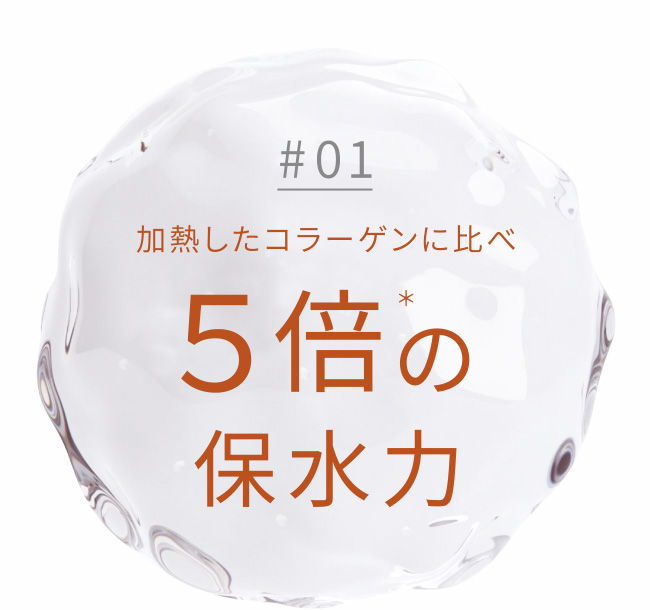 加熱したコラーゲンに比べ５倍の保水力