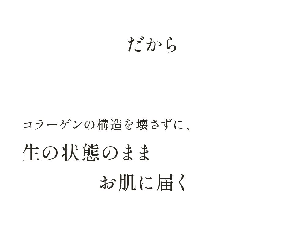 だから コラーゲンの構造を壊さずに、生の状態のままお肌に届く