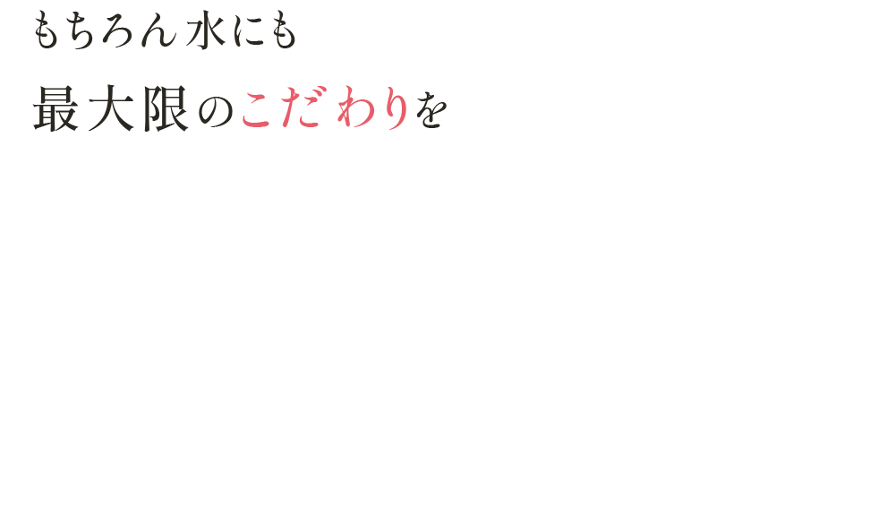 もちろん水にも最大限のこだわりを 富士山麓の地下水を 自社で精製し配合 清らかな地下水に恵まれた富士山麓のニッピコラーゲン工業で コラーゲンを洗浄処理、精製され、冷蔵されます。